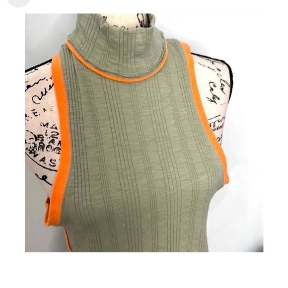 FreePeople Marley Sleeveless Ribbed Mock Top-Khaki Green-Orange -SzM-NWOT✌️​ - Picture 10 of 11
